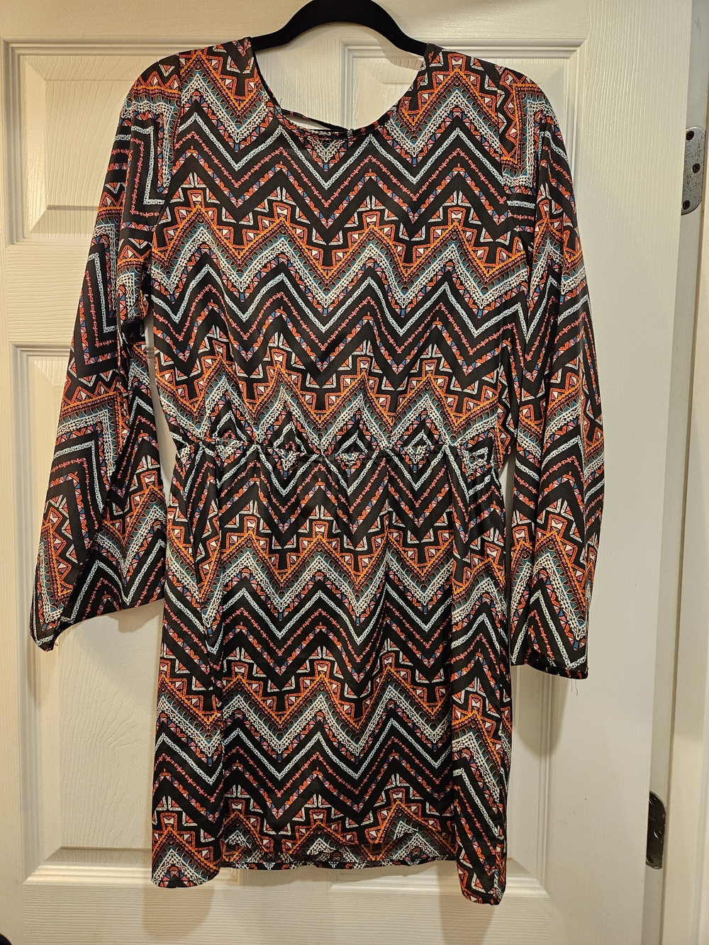 Derek Heart Black and Orange Geo Chevron Midi Dress